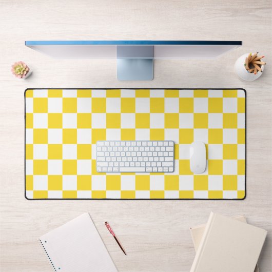 Geel Wit Check Checkerboard Patroon Bureaumat (Kantoor 1)
