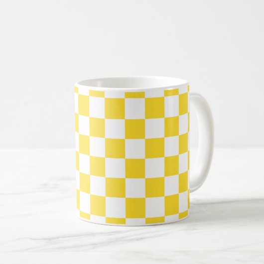 Geel Wit Check Checkerboard Patroon Koffiemok (Voorkant rechts)