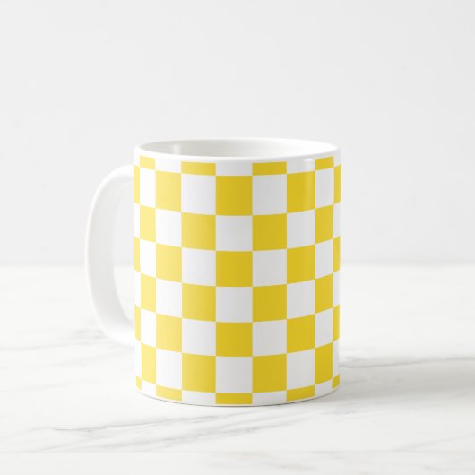 Geel Wit Check Checkerboard Patroon Koffiemok (Voorkant links)