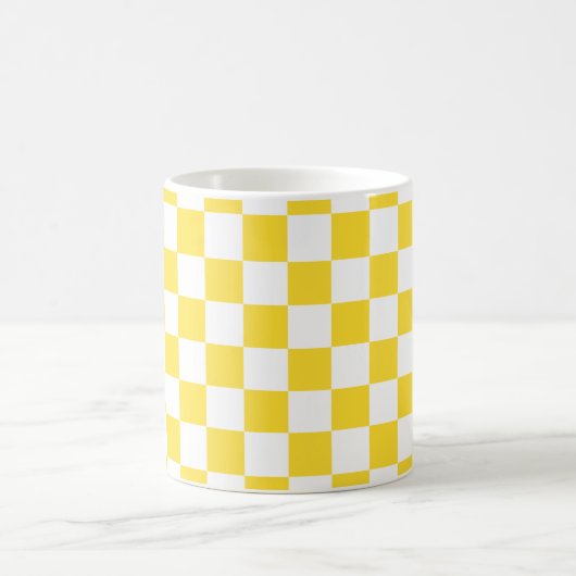 Geel Wit Check Checkerboard Patroon Koffiemok (Center)