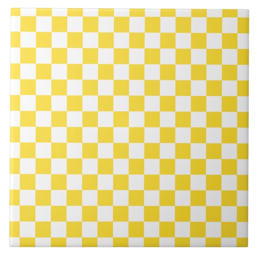 Geel Wit Check Checkerboard Patroon Tegeltje (Voorkant)