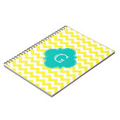 Geel wit Chevron Blauwgroen Quatrefoil Monogram Notitieboek (Linkerzijde)