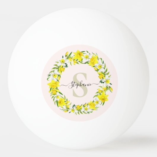 Geel wit Daffodil Garland Monogram Naam Pingpongballen (Voorkant)