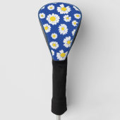 Geel Wit Daisy Bloem Patroon op Blauw Golfheadcover (Voorkant)