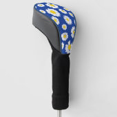 Geel Wit Daisy Bloem Patroon op Blauw Golfheadcover (Schuin)