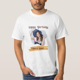 Geel & Wit Eenvoudig Gelukkig Verjaardagsfoto T-sh T-shirt