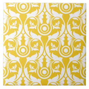 Geel & wit elegant bloemmotief tegeltje