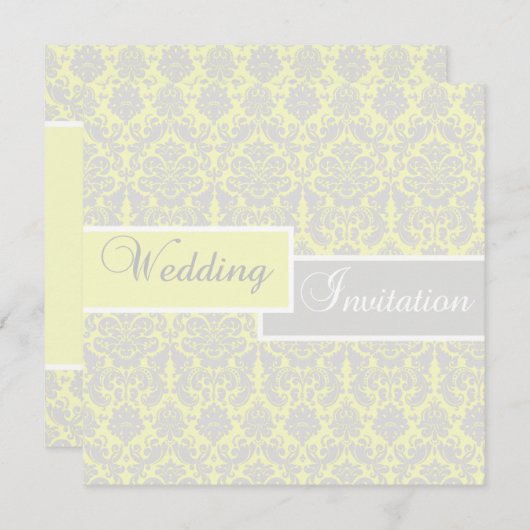 Geel, Wit, en Grijs Damast Uitnodiging van het Huw (Voorkant / Achterkant)
