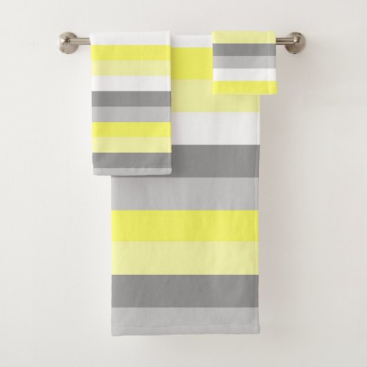 Geel, Wit en Grijs Stripes badhanddoekset Bad Handdoek (Insitu)