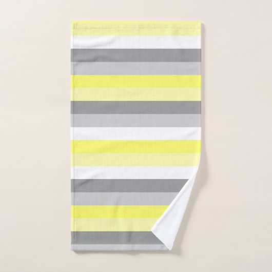 Geel, Wit en Grijs Stripes badhanddoekset Bad Handdoek (Handdoek)