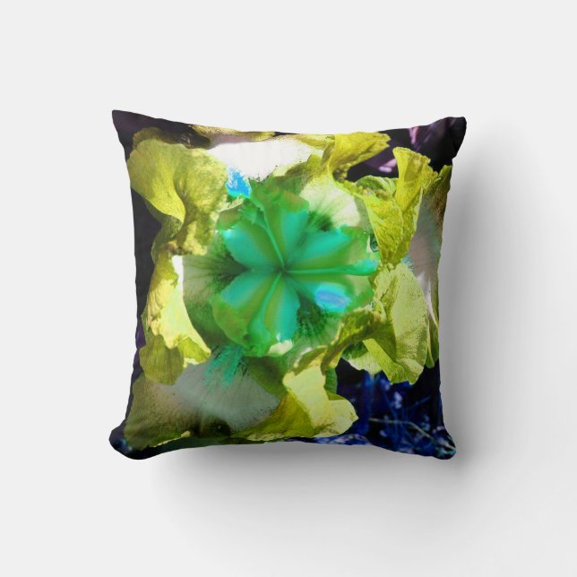 Geel, wit en groen Iris ventilator Kussen (Voorkant)