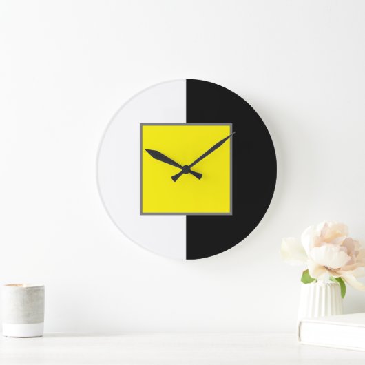 Geel, wit en zwart, minimaal modern grote klok (Huis)