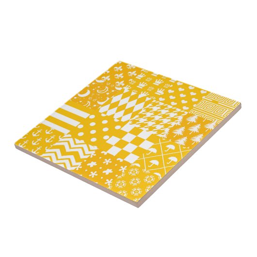 Geel Wit Gemengde Patchwork Ontwerp Patchwork Tegeltje (Zijkant)