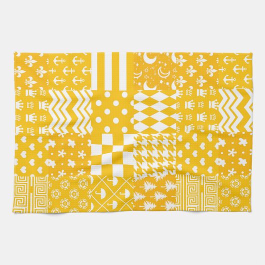 Geel Wit Gemengde Patchwork Ontwerp Patchwork Theedoek (Horizontaal)