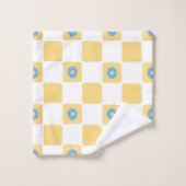 Geel wit geruit met blauw bloemenpatroon bad handdoek (Wasdoekje)