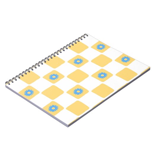 Geel wit geruit met blauw bloemenpatroon notitieboek (Linkerzijde)