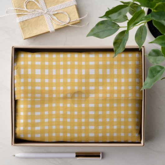Geel wit Gingham Pattern Tissuepapier (Geschenk)