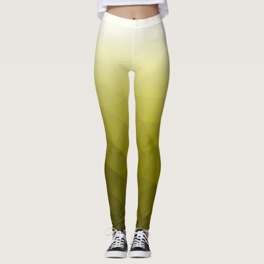 Geel Wit Gradiënt Geometrisch Netwerkpatroon Leggings (Voorkant)