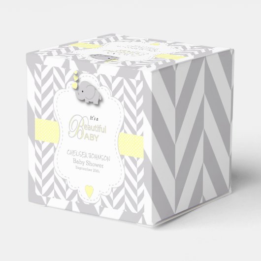 Geel, wit grijs Baby shower Bedankdoosjes (Achterkant)