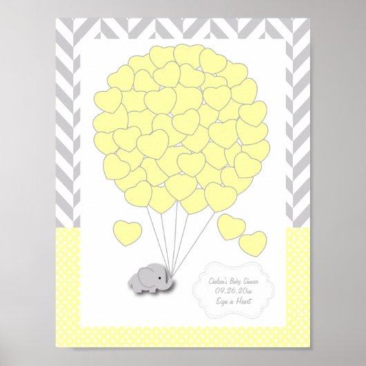 Geel, wit grijs Baby shower met olifant - Gast Poster (Voorkant)