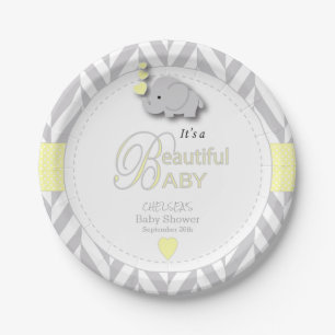 Geel, wit grijs Baby shower Papieren Bordje
