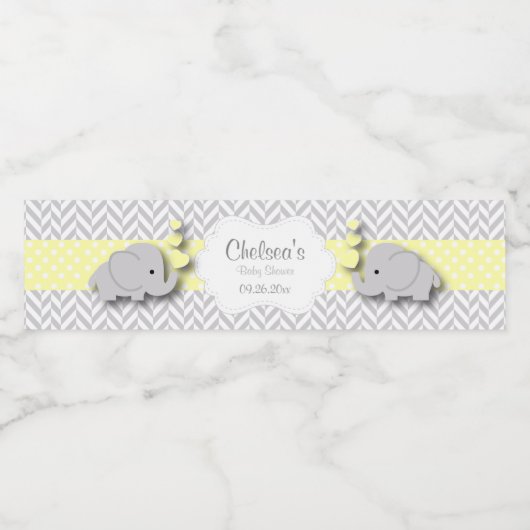 Geel, wit grijs Baby shower Waterfles Etiket (Enkel label)