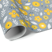 Geel | Wit | Grijs bloemig inpakpapier (Rol Hoek)