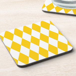 Geel Wit Harlequin Diamonds Checkers Ontwerp Bier Onderzetter
