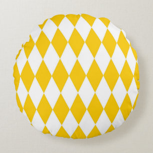 Geel Wit Harlequin Diamonds Checkers Ontwerp Rond Kussen