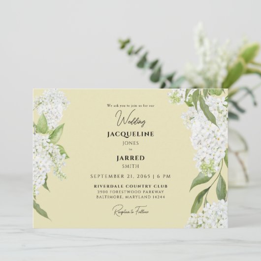 Geel wit Hydrangeas bruiloft Kaart (Staand voorkant)