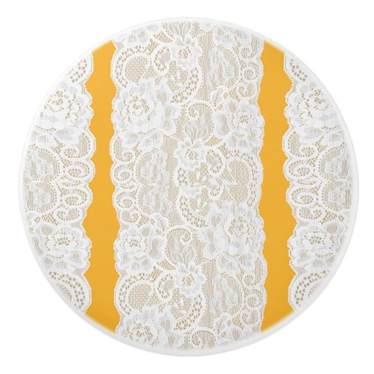 Geel & Wit Kant Rustiek Romantisch Elegant Keramische Knop (Voorkant)