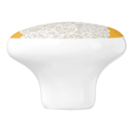 Geel & Wit Kant Rustiek Romantisch Elegant Keramische Knop (Zijkant)
