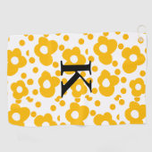 Geel wit madeliefje bloempatroon en monogram muts golfhanddoek (Horizontaal)