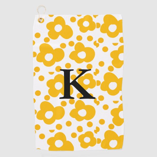 Geel wit madeliefje bloempatroon en monogram muts golfhanddoek (Voorkant)