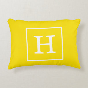 Geel Wit Omlijst Initieel Monogram Accent Kussen