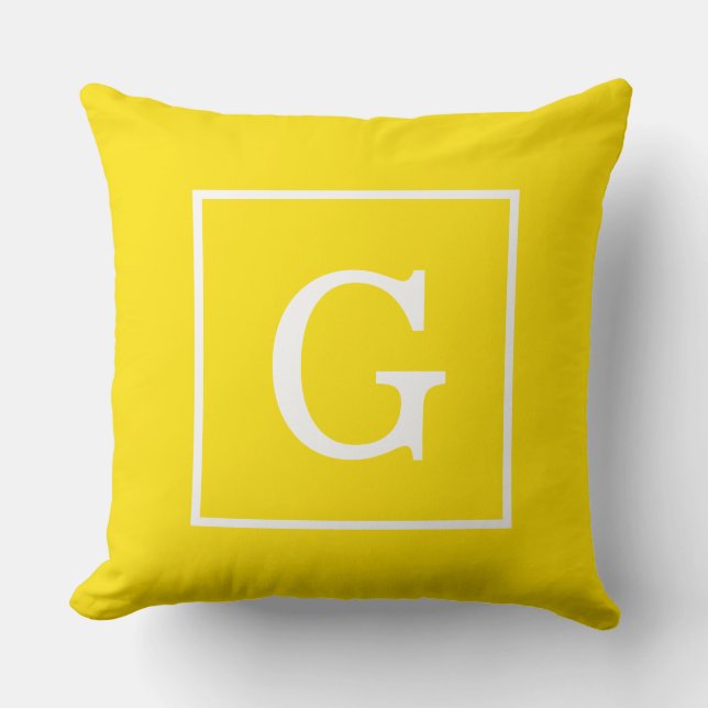 Geel Wit Omlijst Initieel Monogram Kussen (Voorkant)