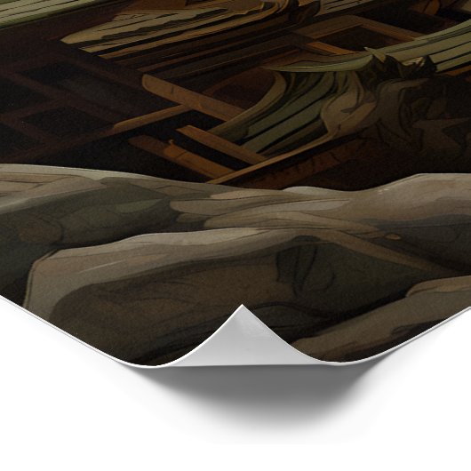 Geel & Wit Oostelijke Drakenillustratie Print/ Poster (Hoek)