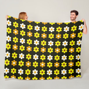 Geel wit retro lente bloemenpatroon fleece deken