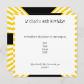 Geel & Wit Retro Stripes met Zwarte Verjaardag Kaart (Voorkant / Achterkant)