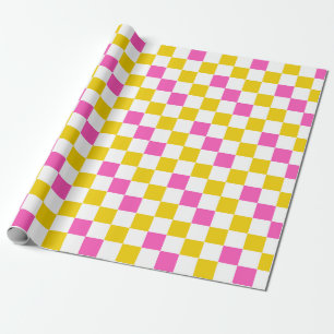 Geel Wit Roze Geruit Ontwerp Cadeaupapier