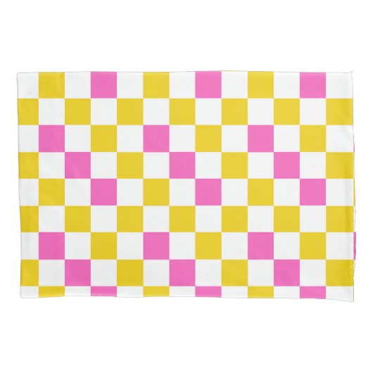 Geel Wit Roze Geruit Ontwerp Kussensloop (Voorkant)