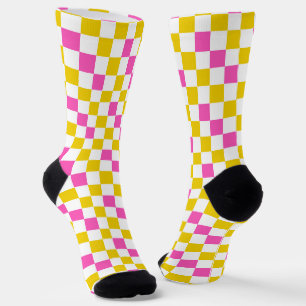 Geel Wit Roze Geruit Ontwerp Sokken