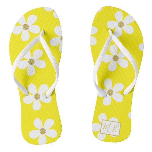 Geel wit Simple Daisy Gold Monogram Teenslippers (Voetbed)