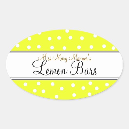 Geel & Wit Stippen-Zakelijk Voedseletiket Ovale Sticker (Voorkant)