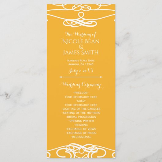 Geel & Wit Vintage Elegant Trouwprogramma Programma (Voorkant)