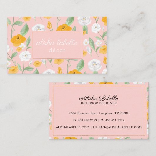 Geel & Wit Waterverf Wildbloem Bloemblad Visitekaartje (Voorkant / Achterkant)