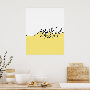Geel & Wit Wees Vriendelijk Cursief Muurprint Poster