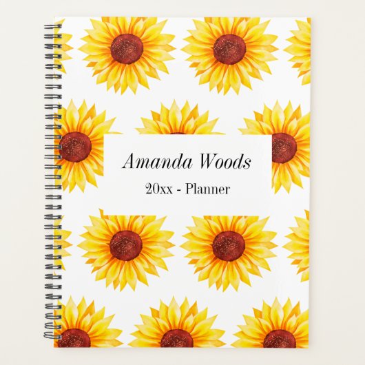Geel Wit Zonnebloem Bloempatroon Planner (Voorkant)