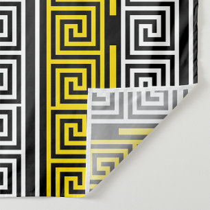 Geel Wit Zwart Grieks Sleutel Fret Patroon Ontwerp Stof