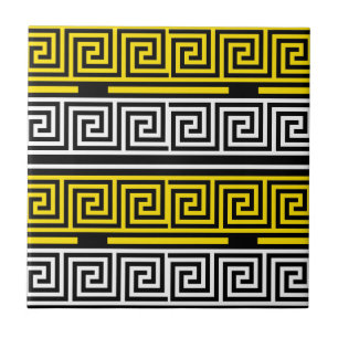 Geel Wit Zwart Grieks Sleutel Fret Patroon Ontwerp Tegeltje